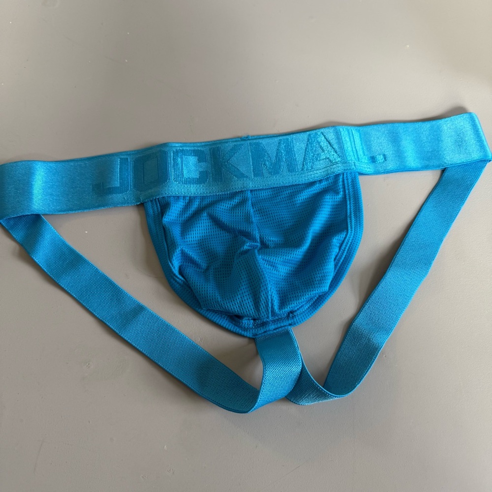JOCKMAIL Large XL cyan blue jockstrap medium gay Underwear 30 31 32 33 34 NWT